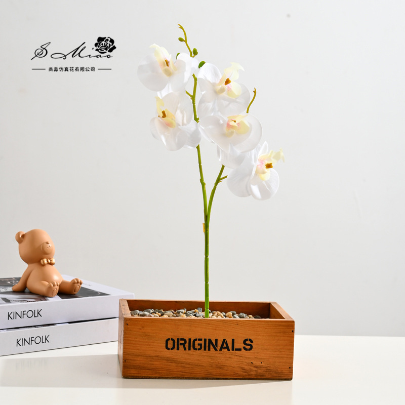 Flor falsa 5 flores 5 hojas sensación orquídea mariposa bonsai flor de alta calidad sala de estar decoración floral decoración de imitación maceta falsa