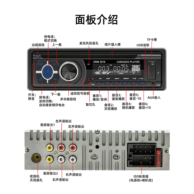 12V Single Ingot Car CD VCD DVD MP3 Player Smart Bluetooth Multimedia Card FM Radio