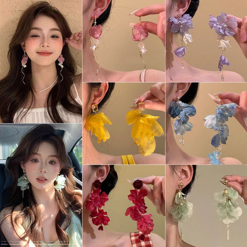 Vacancias suave hilo de malla brilla petal pendientes 2026 nuevo super temperamento perla perla hermosa joyas de orejas
