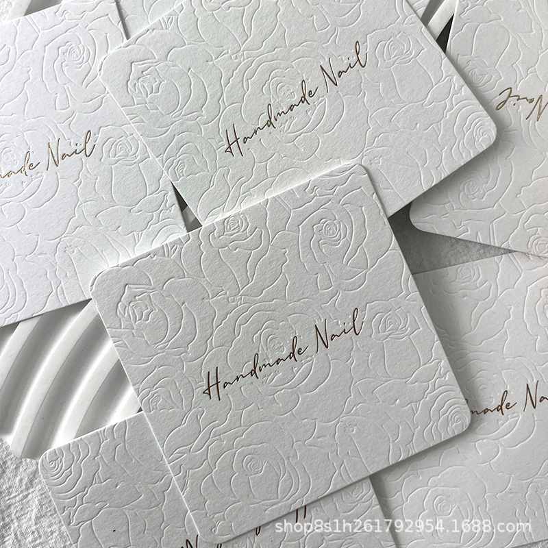 纯色美甲卡纸高级感穿戴甲卡片 80压纹烫金棉纹纸百搭穿戴甲卡纸