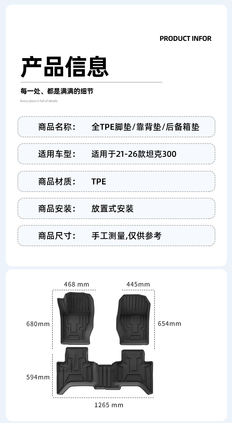 Suitable for 21-26 Models of Tank 300 Car Floor Mats, Tpe Fully Eco-Friendly Floor Mats, Seat Back Cushions, Trunk Mats