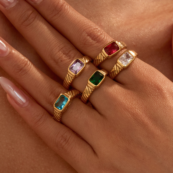 retro square one size ring with stone with zircon stainless steel