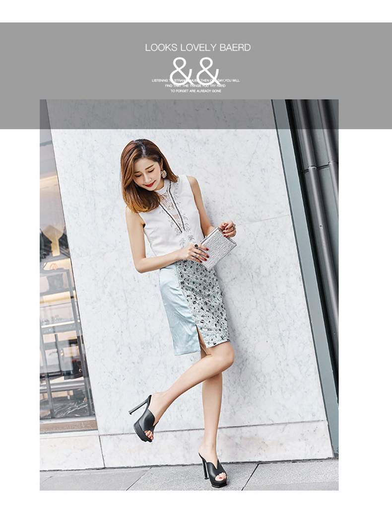 Sandal cao gót nữ hở mũi đế xuồng chống thấm, gót pha lê thời trang — Màu đen chi tiết 8