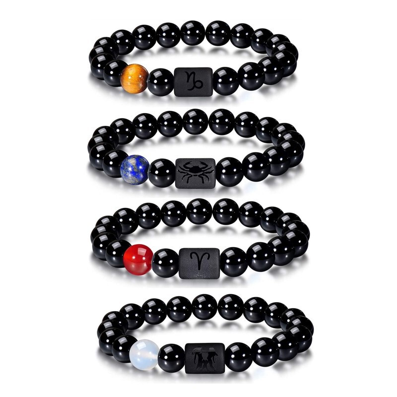 Cross-border hot sale natural stone Yellow Tiger Eye bracelet black agate twelve constellation elastic beaded bracelet bracelet for men and women Cross-border hot sale natural stone Yellow Tiger Eye bracelet black agate twelve constellation elastic beaded bracelet bracelet for men and women