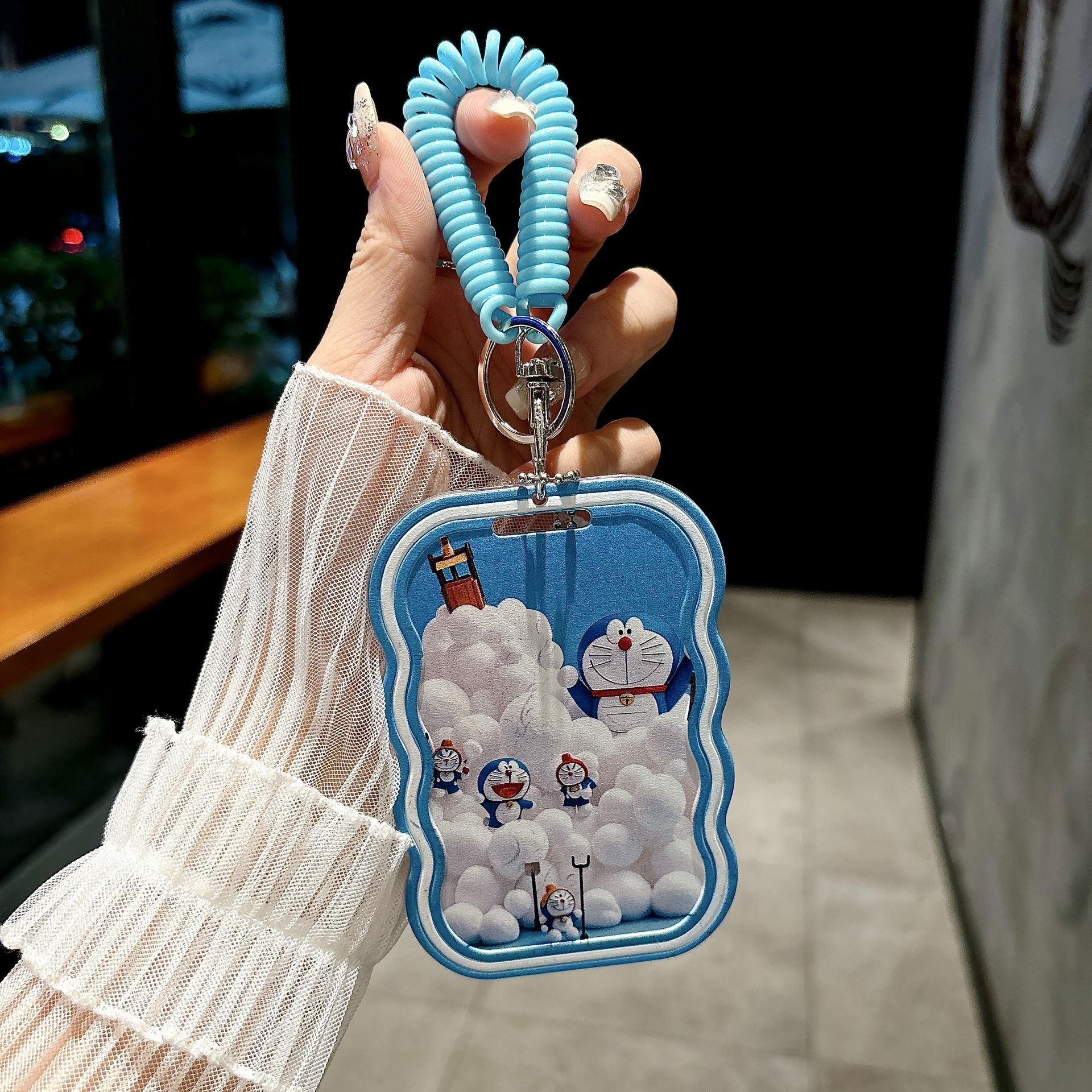 卡通ins風學生卡套飯卡套公交卡身份證件保護套彈簧繩防丟鑰匙扣