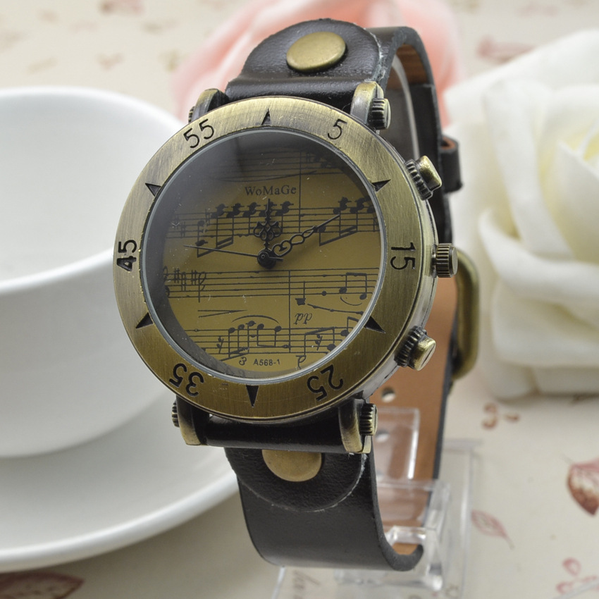 womage-568-1 vintage wamag belt watch punk wind note sheet music belt watch wholesale