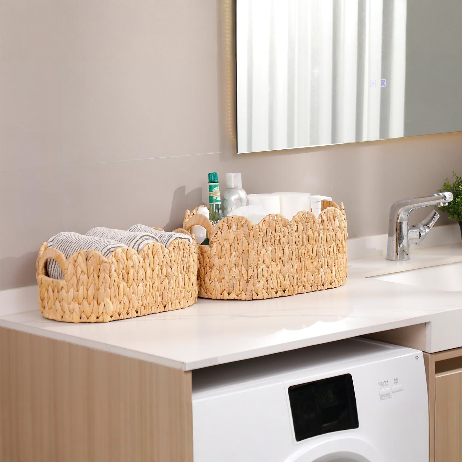 Cesta de almacenamiento de paja de calabaza personalizada transfronteriza con mango de cesta de almacenamiento de ventilador tejida a mano de mesa de acabado de cesta de almacenamiento