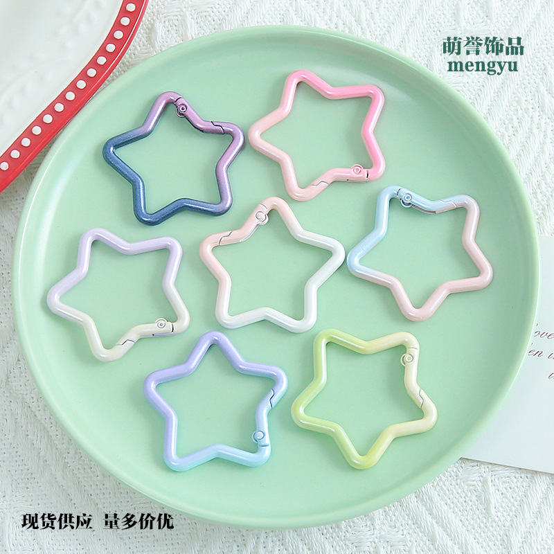 Dopamine Laser Style Gradient Five-Pointed Star Spring Buckle Zinc Alloy Keychain DIY Accessories Handmade Materials Wholesale