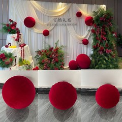 节日装饰道具金丝绒红色泡沫球圣诞点缀婚庆订婚宴布置背景氛围