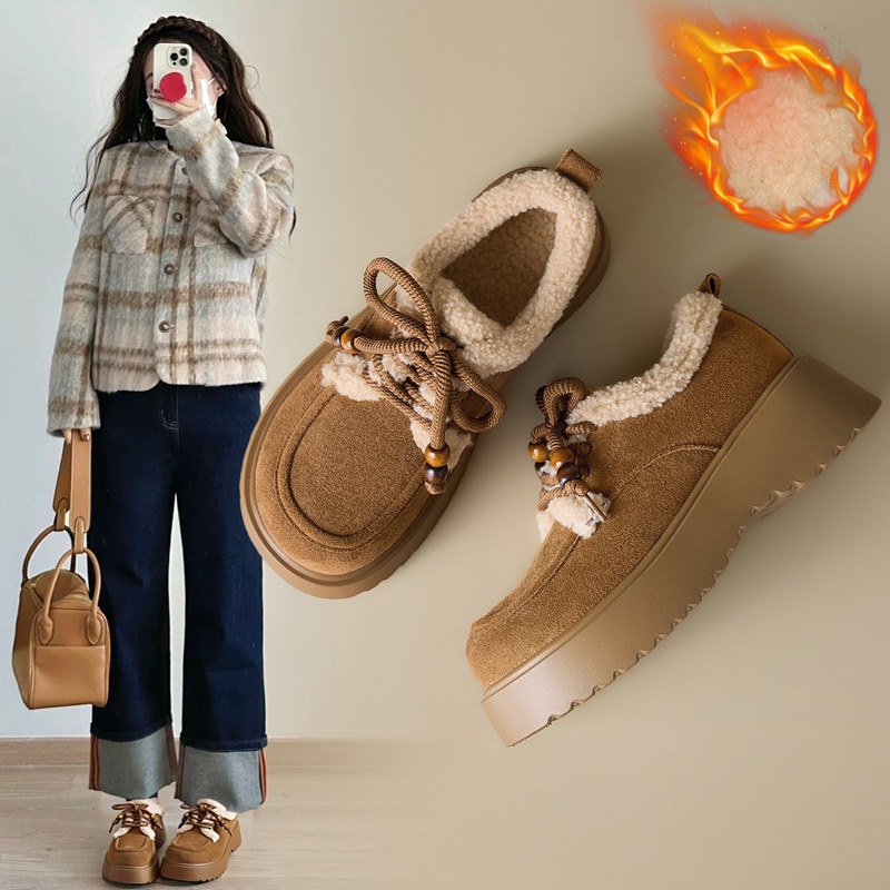ZHR则则羊京绒防寒英伦单鞋女2025冬季新款加绒超软勃肯鞋ins棉鞋