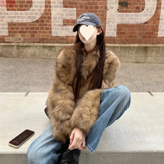 Z5L蓝狐坎毛晕染霜色V领短款狐狸毛皮草外套女