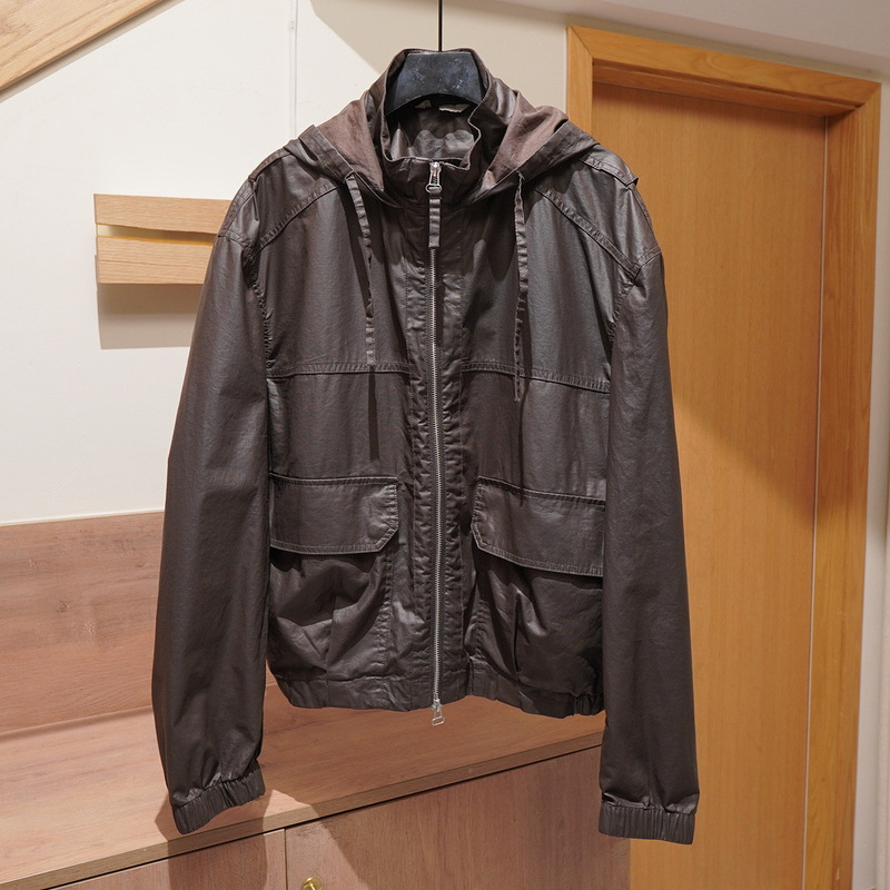 Original European and American Men's Clothing Wholesale Brown Waxed Cotton-Linen Blend Jacket Loose Fit Thin Coat 5854405