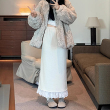 实拍~韩系花边蕾丝毛裤裙加绒烫钻氛围感半身裙女装2024冬季新款