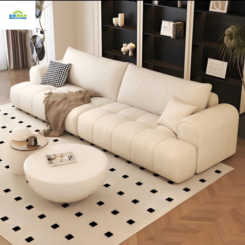 Yunduo Technology Fabric Sofa Cream Style Puff Marshmallow Cat Scratching Fabric Sofa Living Room Small Apartment Straight Row Three-Seater