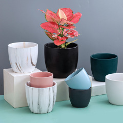 Nordic Cross-border Round Planter Simple Creative White Marble Ceramic Planter Succulent Planter Home Decor