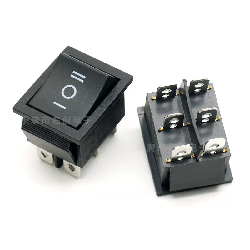 船型开关KCD4 六脚三档翘板电源开关 双联双刀双掷