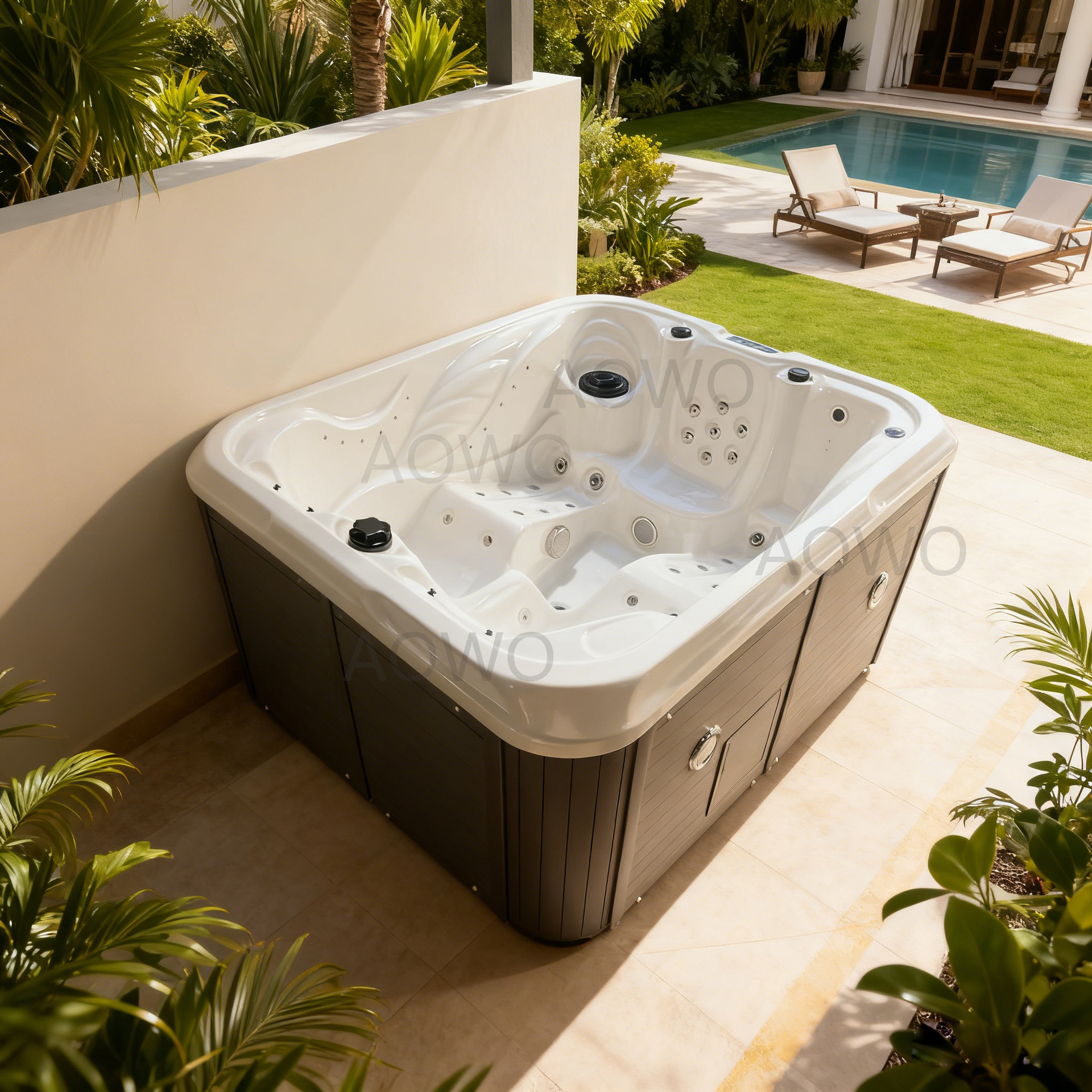 别墅户外浴缸按摩浴缸SAP水池恒温浴缸亚克力豪华水疗3人jacuzzi