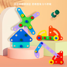 儿童形状螺母拼装积木早教益智拼图拆装螺母游戏组合木制玩具