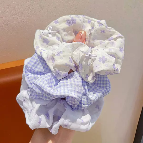 Korean-Style Floral Scrunchie Children's Bow Hair Tie for High Ponytail Versatile High-Elasticity Hair Band for Little Girls New