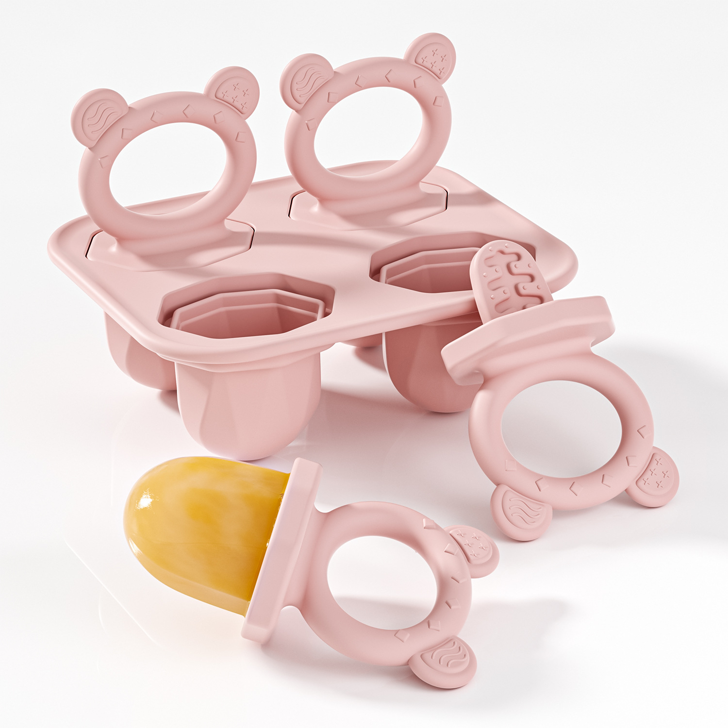 Cross-Border Silicone Baby Popsicle Mold Teether Baby Ice Cream Ice Pop Food Supplement Chewing Fun Ice Tray Teether in Stock