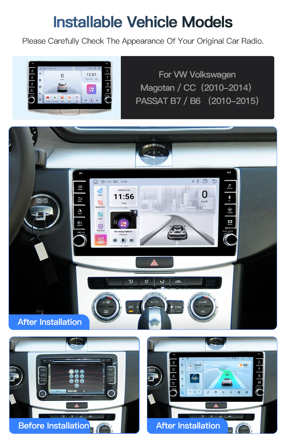 Suitable for Volkswagen Passat B6 B7 Magotan Cc Android Dual Knob Large Screen Central Control Navigation Reversing Image