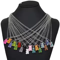 Cross border popular Y2K bouncing toy, cool girl bouncing toy, jelly colored gummy bear necklace, factory direct sales and wholesale