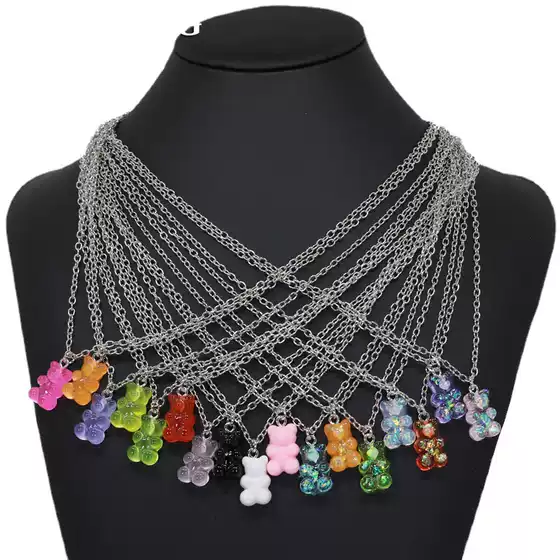 Cross border popular Y2K bouncing toy, cool girl bouncing toy, jelly colored gummy bear necklace, factory direct sales and wholesale