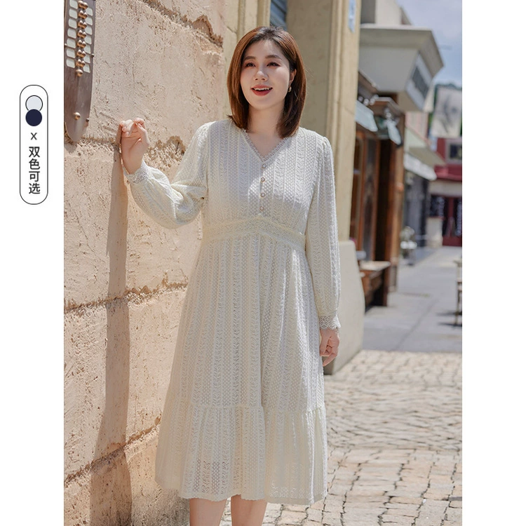 Тонкое шоу 2023 зима Новый женская одежда больших размеров пухлая девушка модное платье с высокой талией темперамент для похудения шерстяное кружевное платье