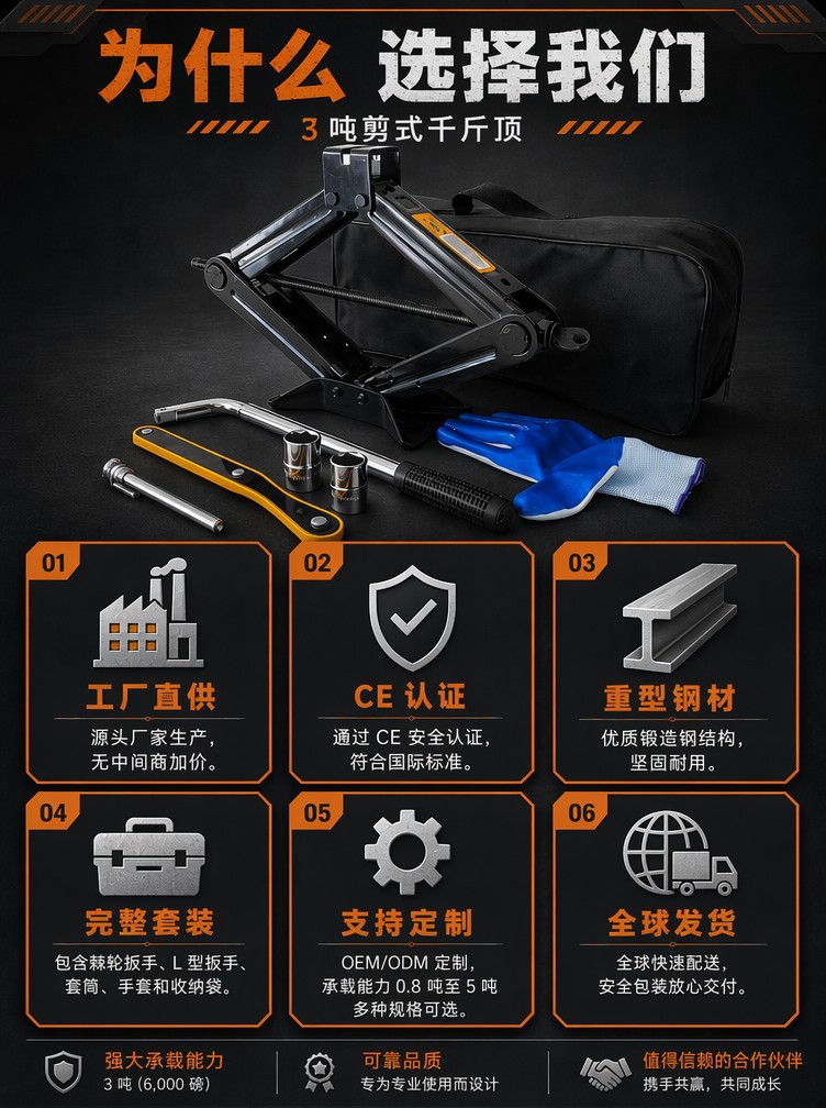 New heavy-duty 3-ton car scissor jack 0kg tire changing tool set, labor-saving telescopic tire wrench 0kg