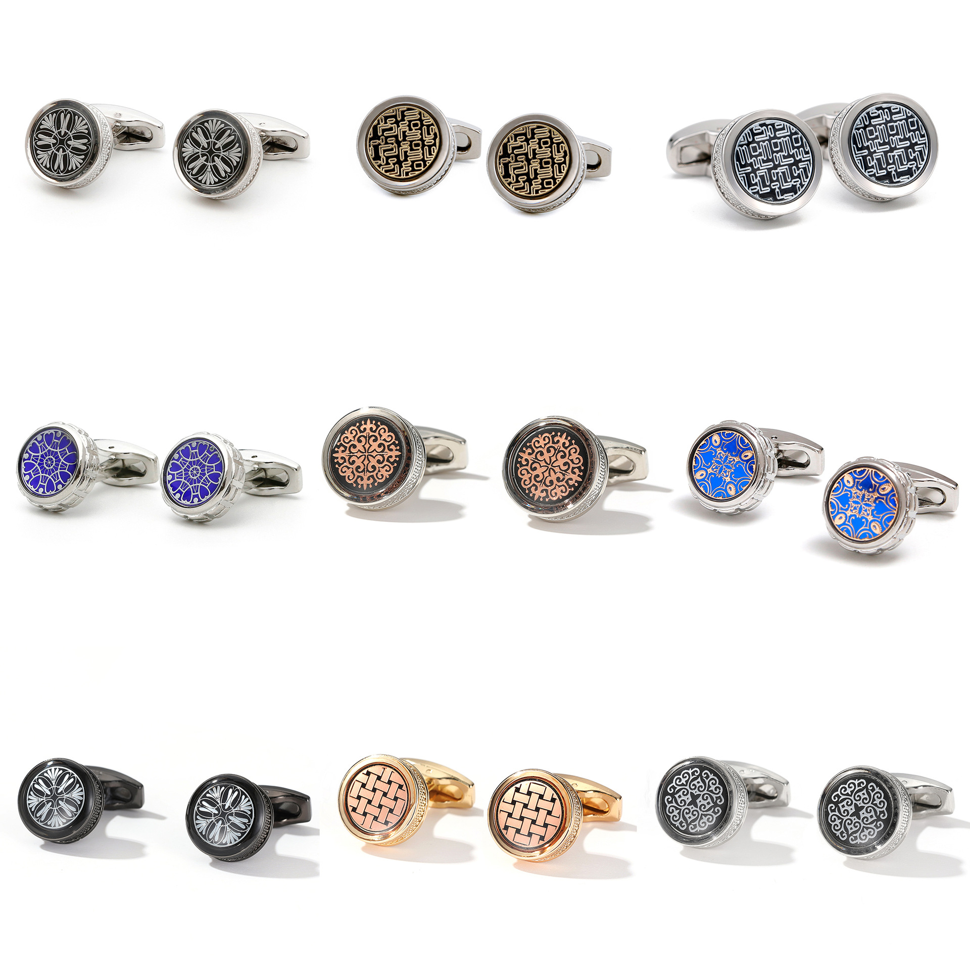 Men's cufflinks cross-border simple fashion red pattern round silver shirt in stock jewelry 1 pair wholesale