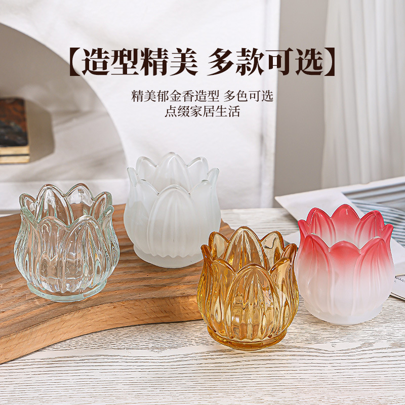 Tulipanos candelabro de vidrio de alto valor decorativo para el hogar vela taza de color gradiente aroma botella de expansión al por mayor en stock