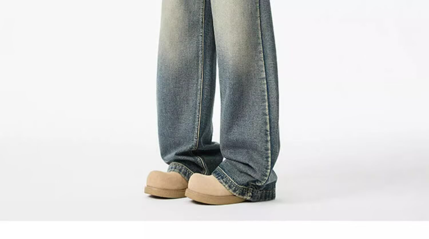 Men's Vintage Washed Denim Jeans Slightly Flared Wide-Leg Cat Whisker Detailing High-Street Style Cleanfit Black Blue (S-3XL)_mkmklike.com