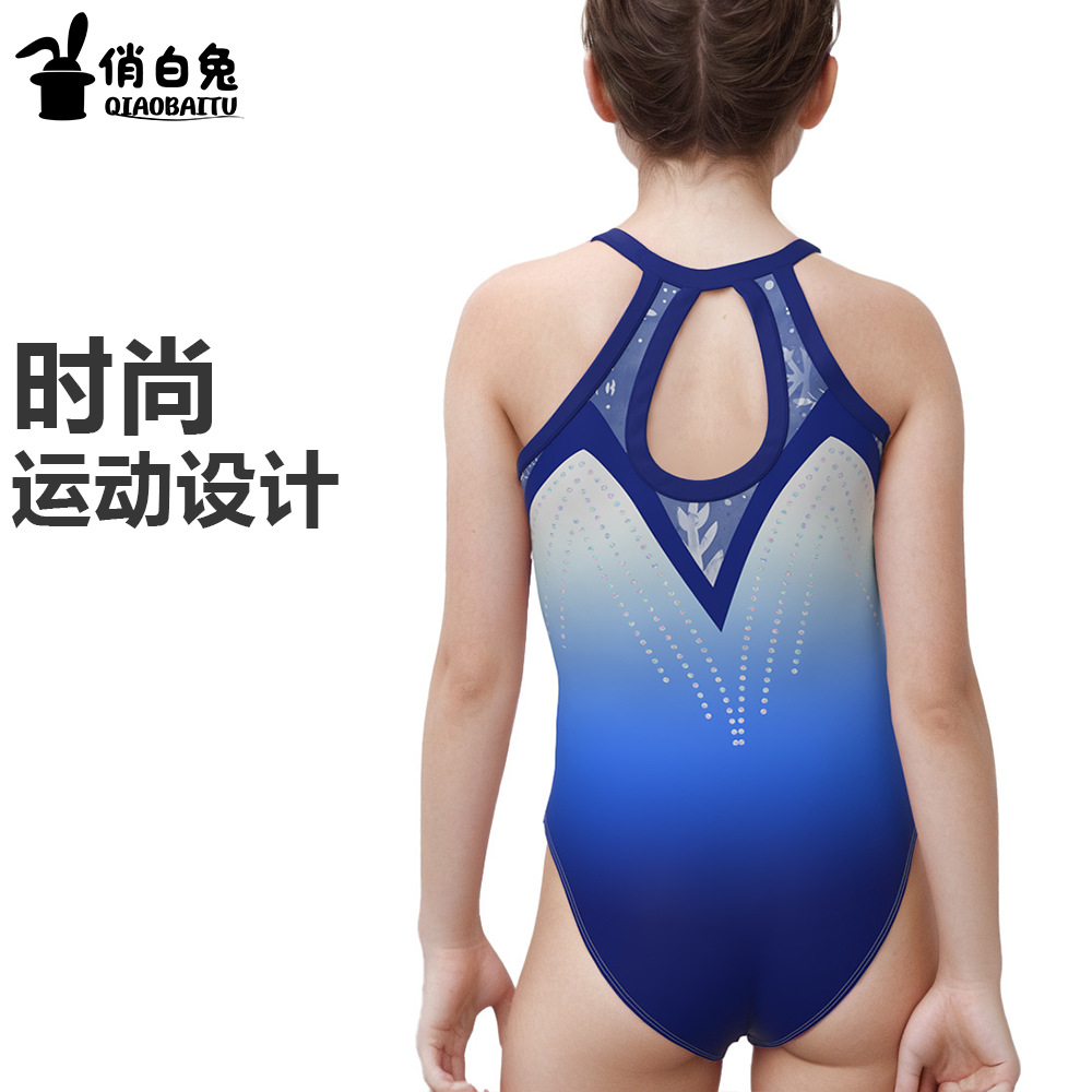 Cross-Border Kidsren's Gymnastics Clothing, New Quick-Drying Printed High-Elastic Sports Competition Training Clothing, Imitation Diamond Popular Jumpsuit