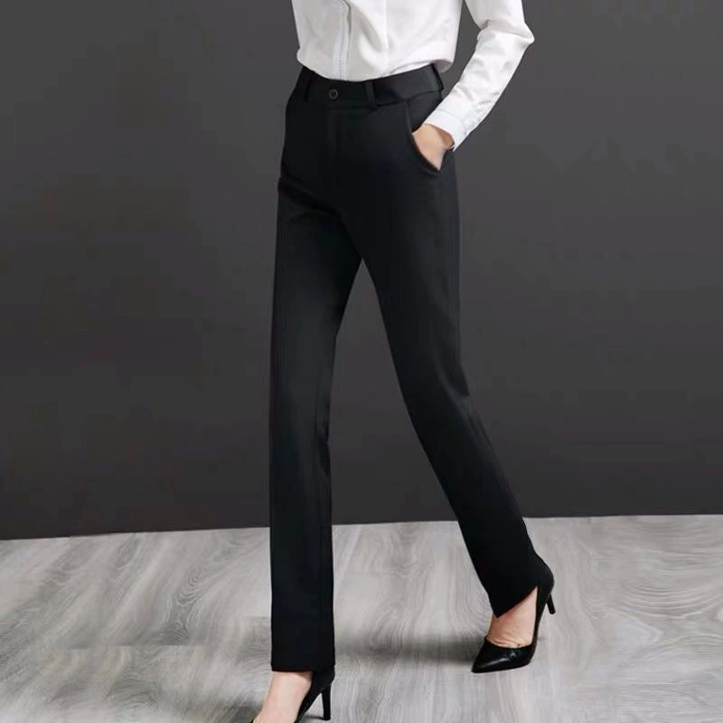 Эластичные брюки, черный overall, свободный прямой силуэт, высокий пояс