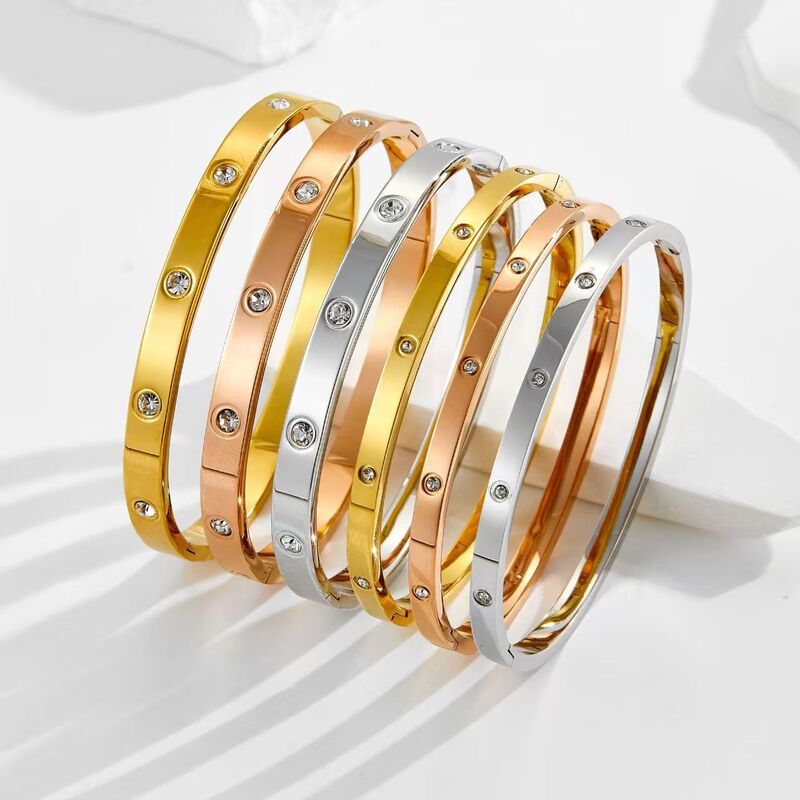 European and American New Style Titanium Steel Bracelet with Clasp and Nail Design, Stainless Steel Diamond-Encrusted Bracelet, Popular in Indonesia and Southeast Asia European and American New Style Titanium Steel Bracelet with Clasp and Nail Design, Stainless Steel Diamond-Encrusted Bracelet, Popular in Indonesia and Southeast Asia