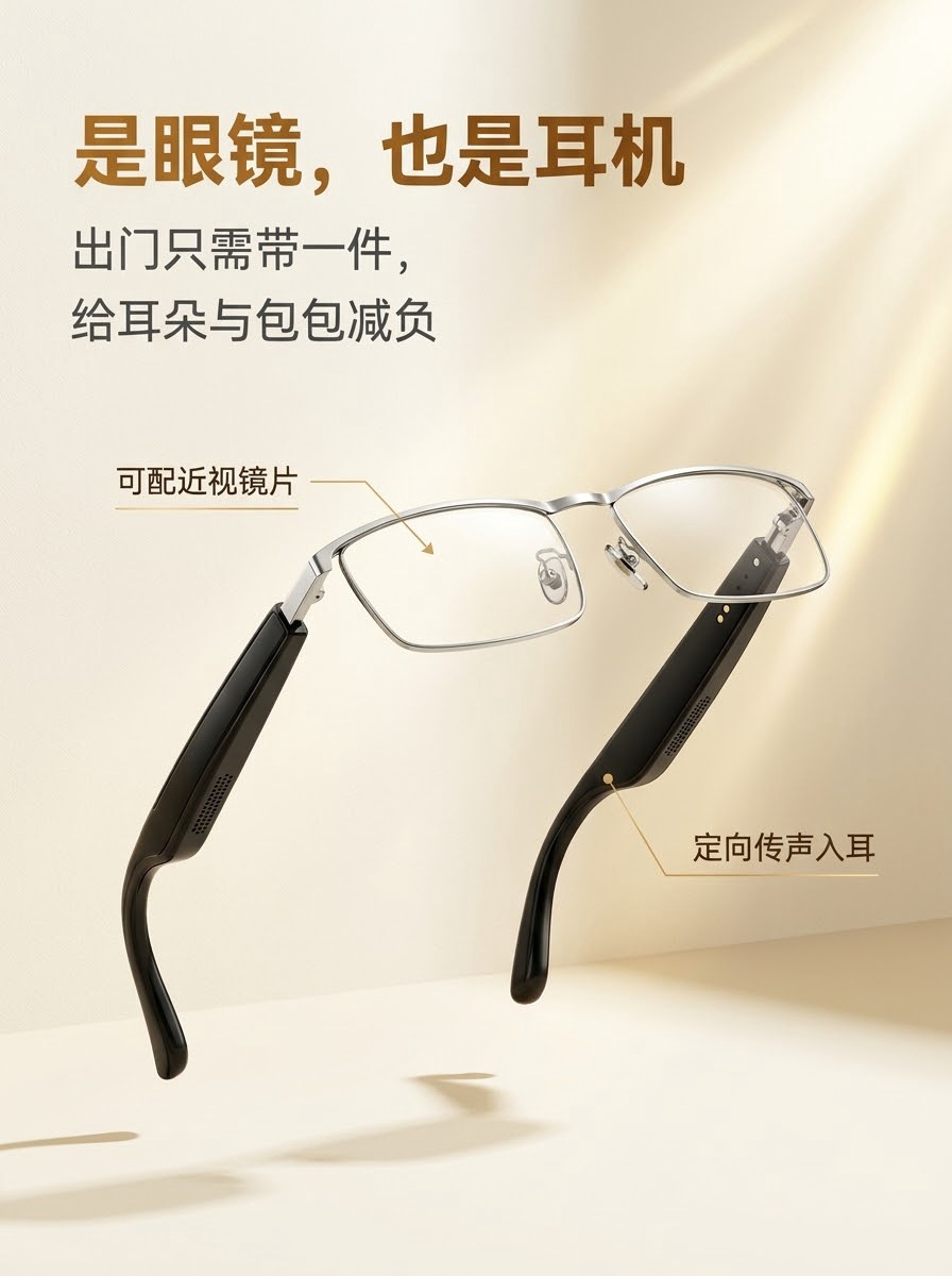 Best-selling Cross-border AI Bluetooth Smart Glasses with Blue Light Protection, Translation, Calling, Music, Open-ear Smart Bluetooth Glasses Earbuds