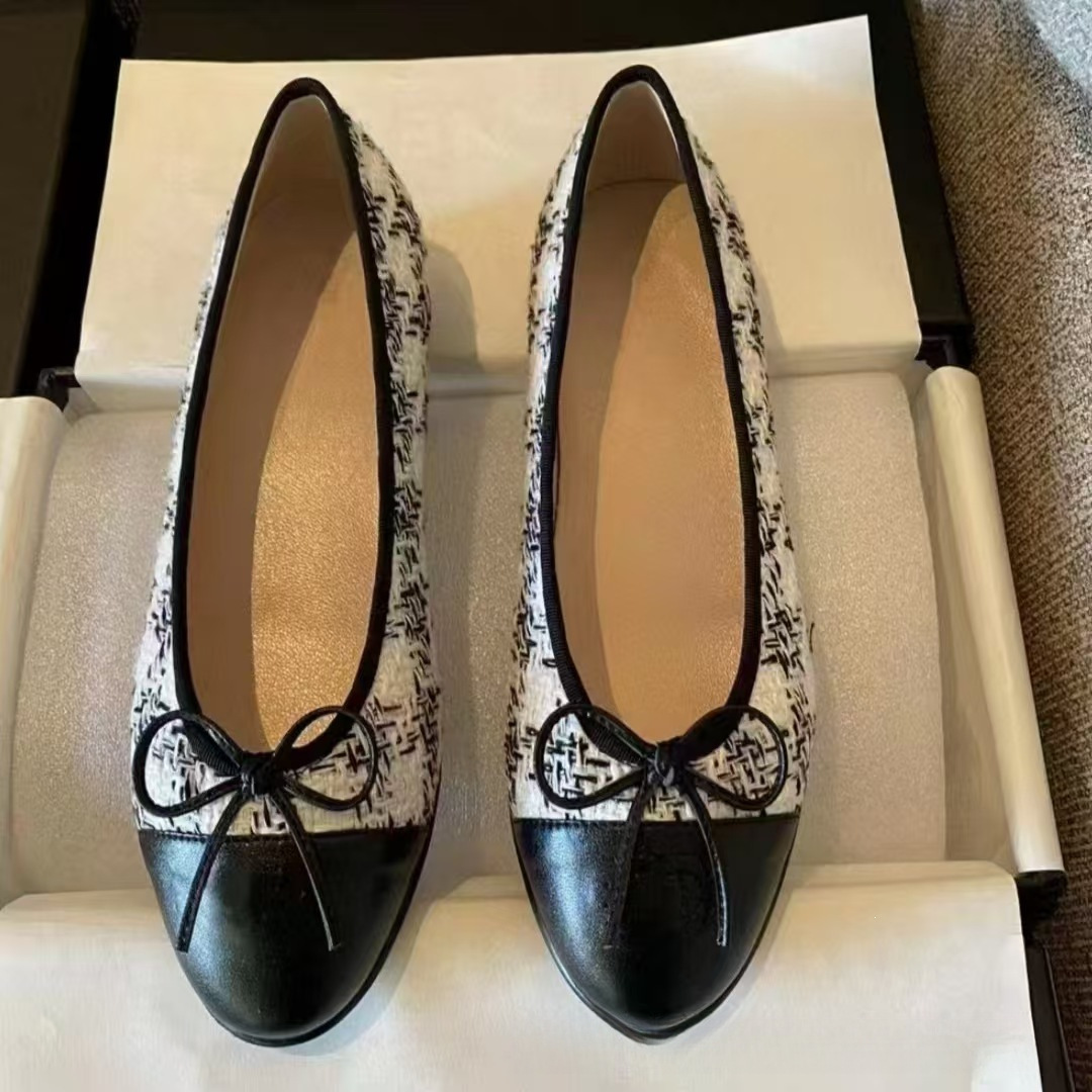 Cross-Border Chanel-Style Color-Blocked Bow Women's Shoes 2026 Spring/Summer Flat Heel Women's Fashion Ballet Shoes Low Heel