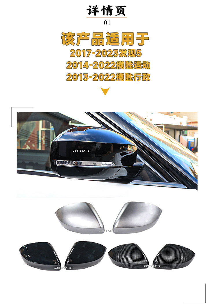 Suitable for 2014-2022 Land Rover Range Rover Sports Executive Discovery 5 Reversing Mirror Shell Bright Black Carbon Fiber Pattern