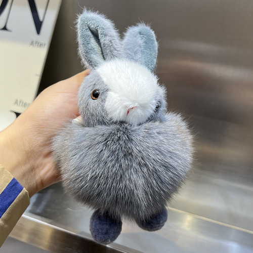 [Cute bunny] Real fox fur ball car keychain pendant ins plush doll backpack bag pendant