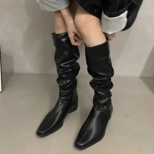 Thick heel pointed women's boots, pleated pile boots, autumn and winter new style, all-matching long-barrel knight boots, thin boots