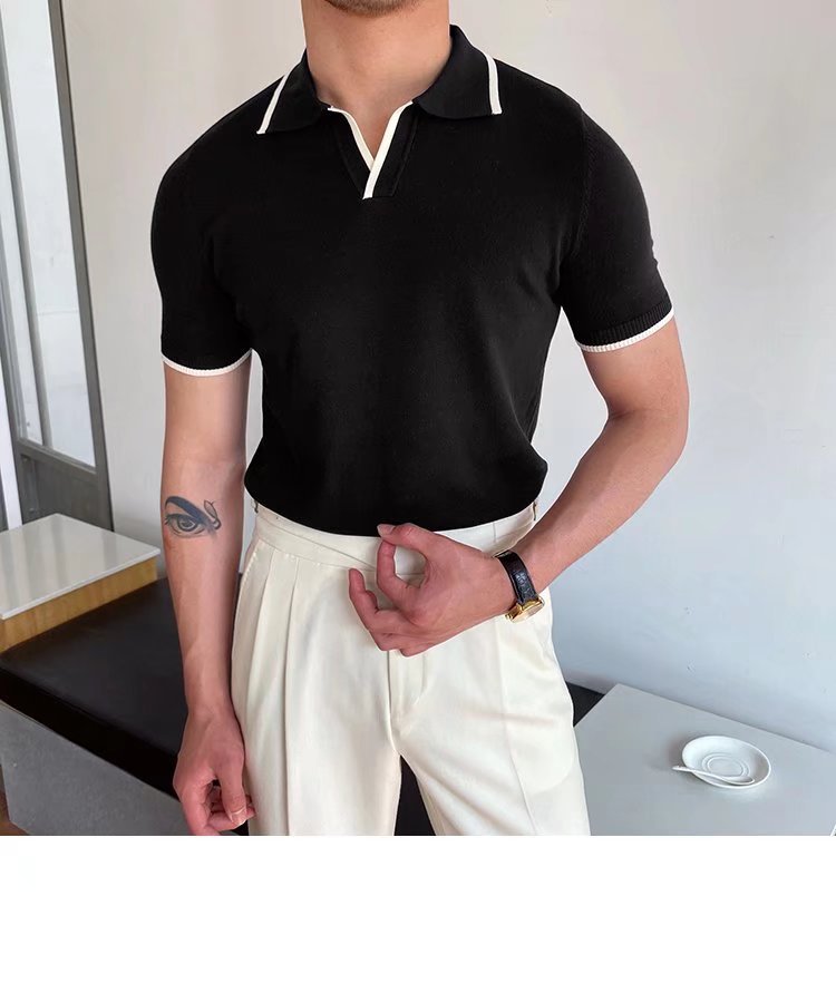 Men's Stripe Patchwork Polo Shirt Men's Clothing display picture 17