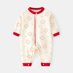 嬰兒長袖連體衣新生兒無骨春秋純棉哈衣男女寶寶幼兒童印花爬服