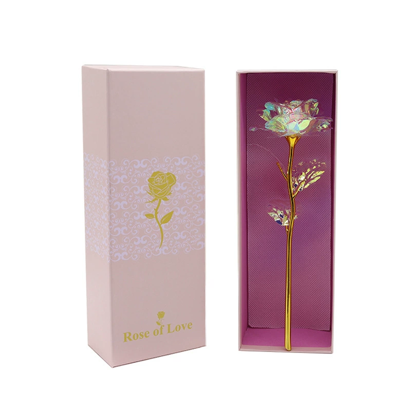 Подарочный набор Glow Rose — подарочная коробка фуксии, вариант с LED-подсветкой, изысканная ножка из золота