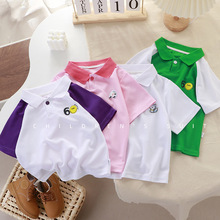 休闲衬衫男夏季单件童装新款韩版女童短袖儿童polo衫纯色短袖t恤