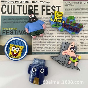 New Spongebob Paixing Refrigerator Sticker Retro Cartoon Animation Magnetic Suction Door Home Decoration Magnetic Sticker
