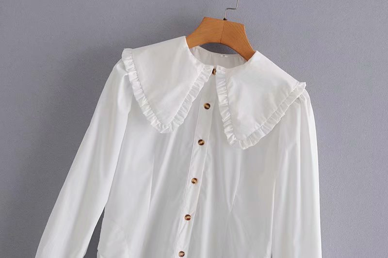 big lapel low collar long sleeve ruffle shirt  NSAM26181