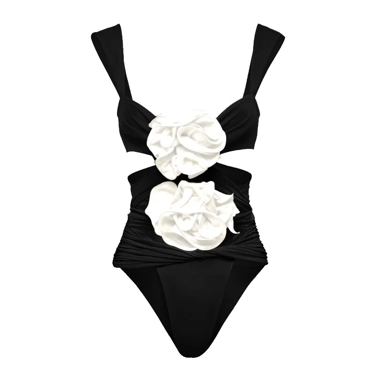 Women's Retro French Style Romantic Solid Color Flowers Ruched One Piece Swimwear display picture 24