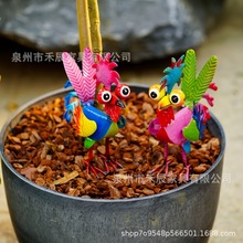 跨境新品庭院室内桌面彩色立体小公鸡动物装饰园艺摆件铁艺工艺品