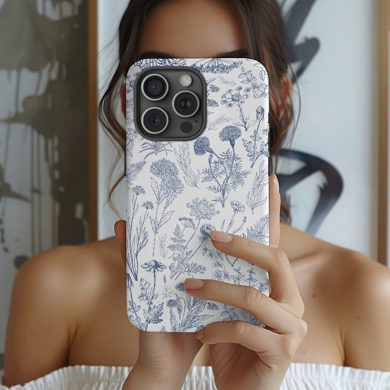 Retro Blue and White Porcelain Blue Sketch Floral Magsafe Magnetic Phone Case Iphone11/12Promax Anti-Fall Case