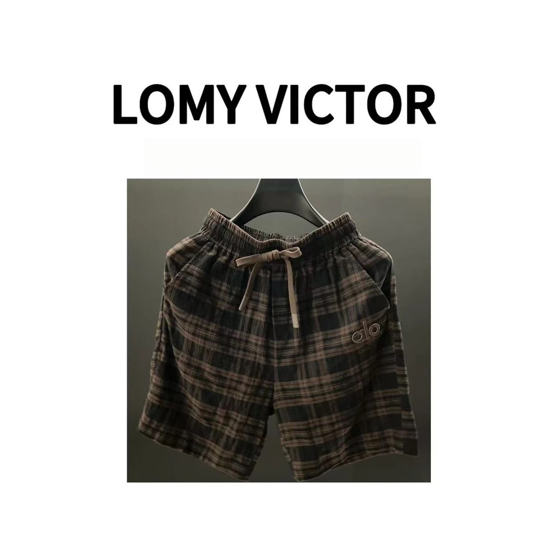 Summer Men's Brown Shorts Light Luxury High-End Fashion Plaid Casual Pants Retro Trendy Classic Elastic Waist Pants